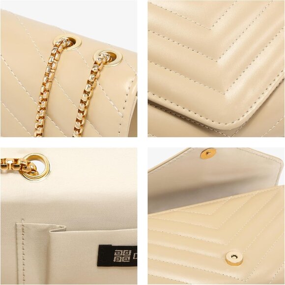 ⚡ Women's Tan Stylish Evening Clutch Chain Shoulder Strap Crossbody Bag - Picture 5 of 5